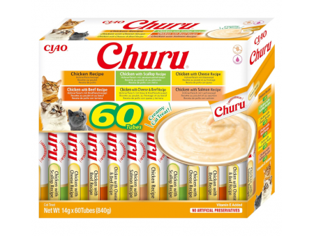 INABA Churu Box - Premios para Gatos - Snacks Saludables - Textura Cremosa - Sin Cereales, Conservantes, Colorantes - 60x14g